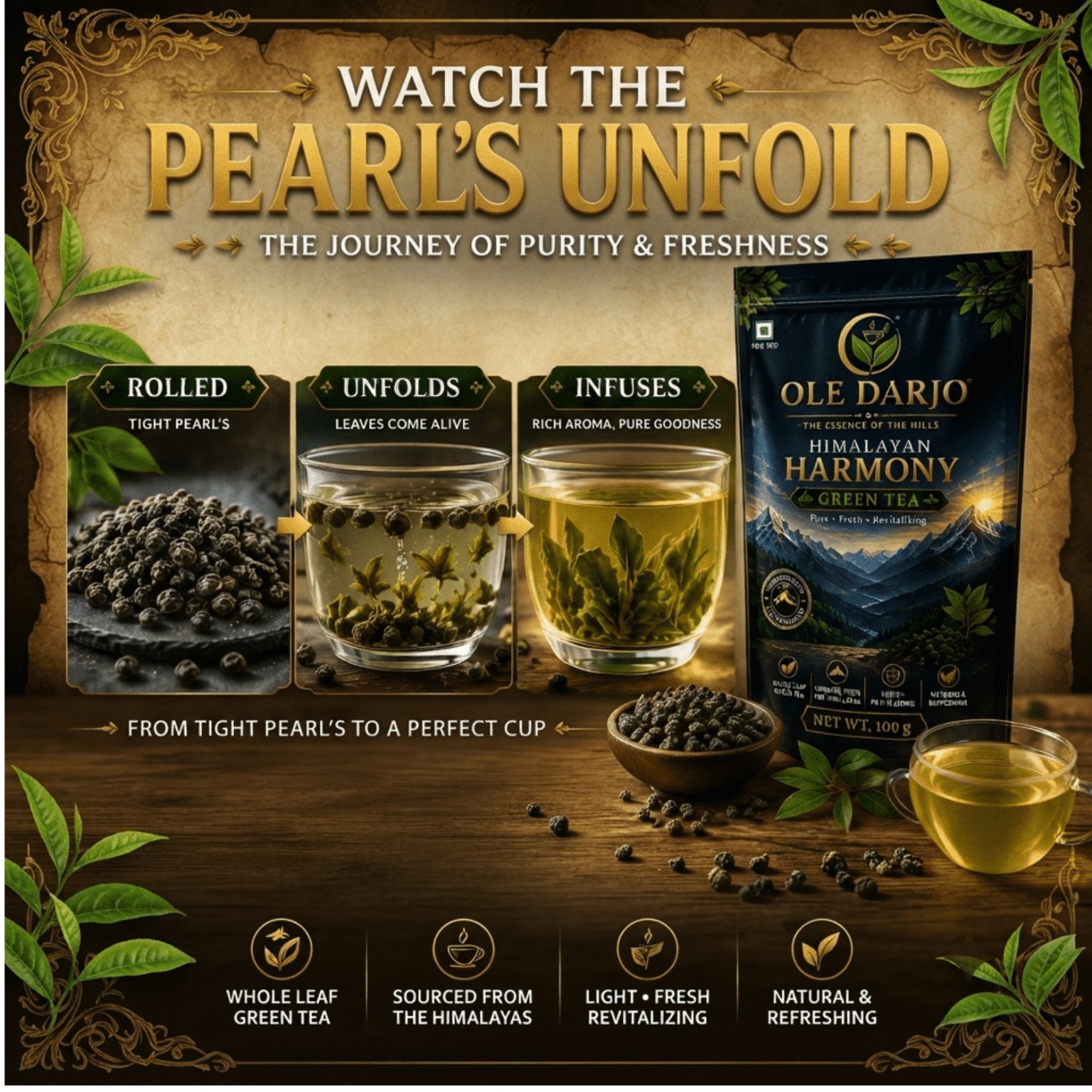 Pearl green tea unfolding